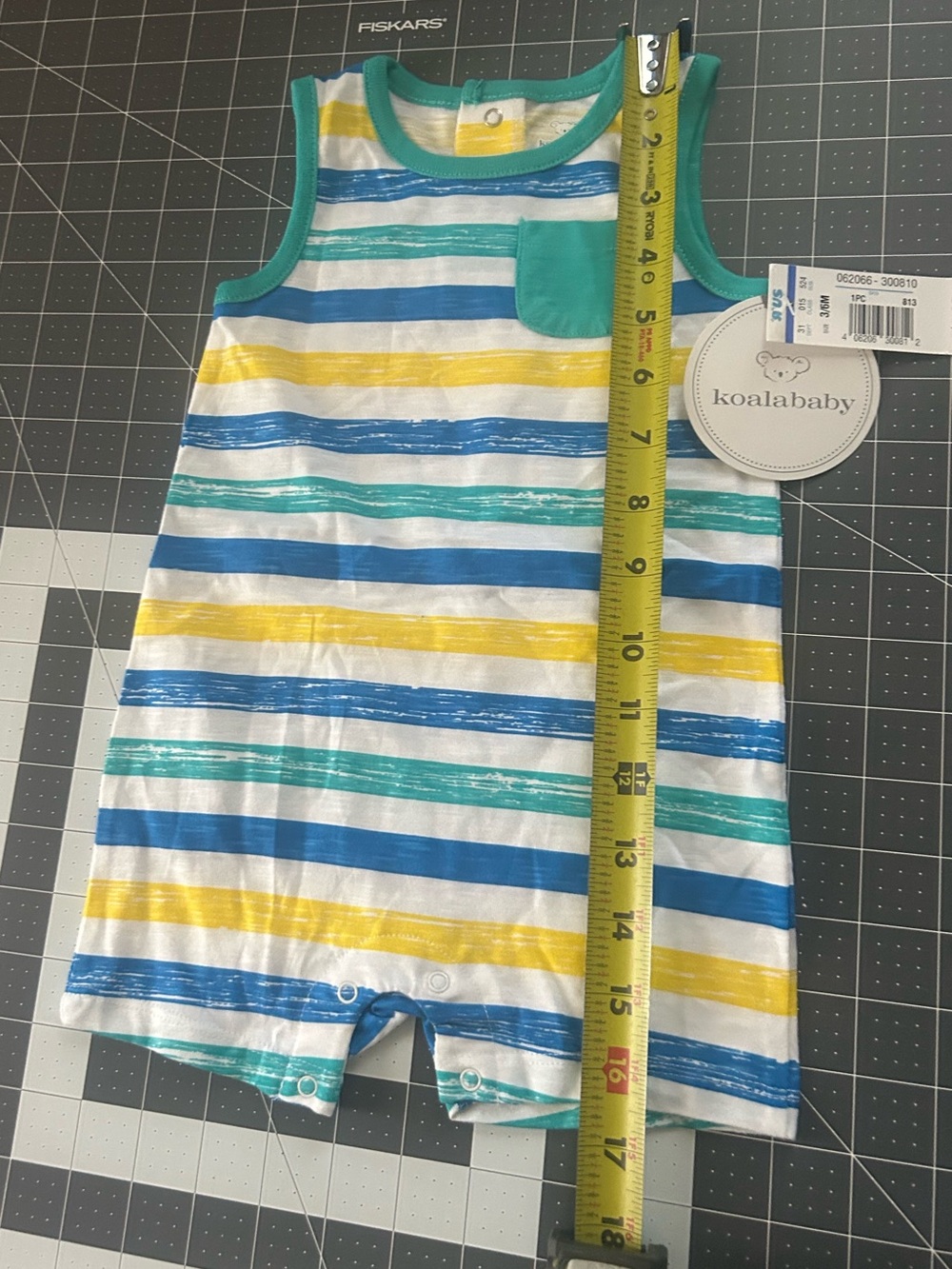 Koala Kids Striped Sleeveless Romper Teal Blue Yellow White